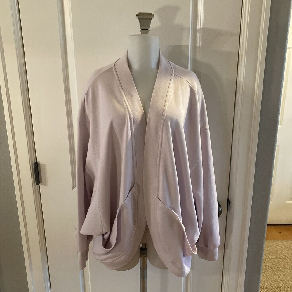 SWEATY BETTY CORA Pink Mauve Organic Cotton SWEATSHIRT Cardigan‎ -Size XL